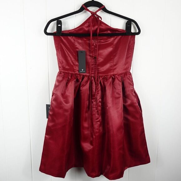 Lulus Womens Dress Red Satin Halter Mini Small - Picture 7 of 13